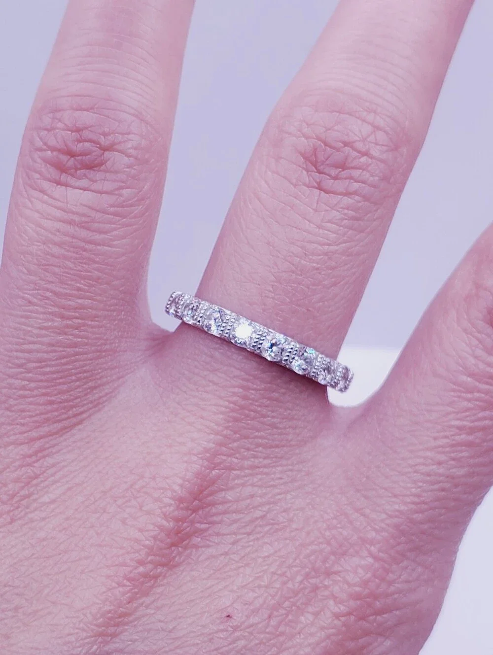 925 Sterling Silver Clear Cz Pave Eternity Band Ring